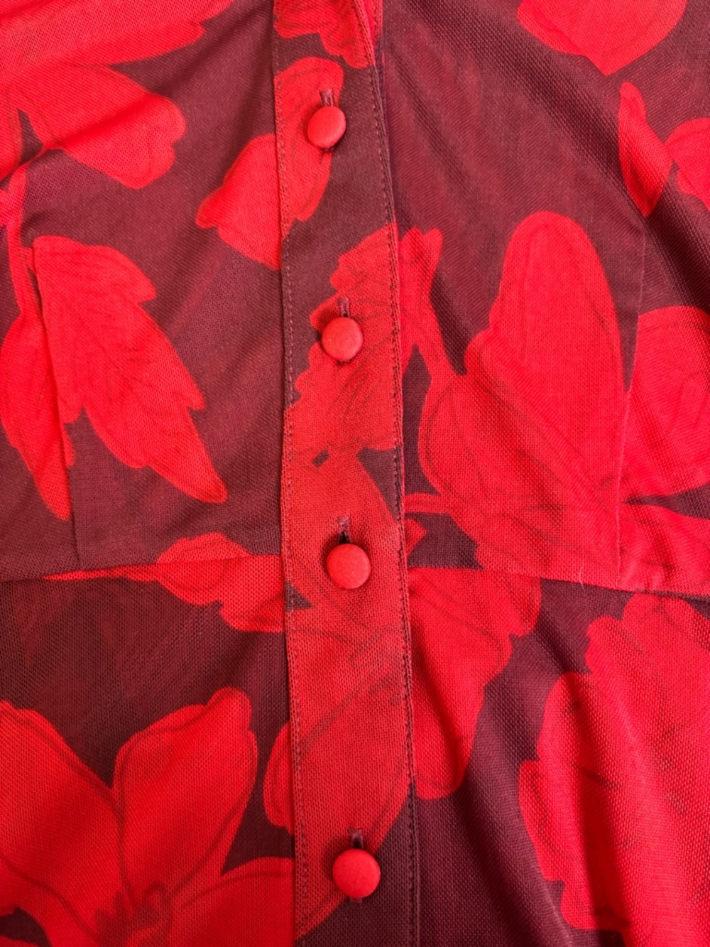Cabi Red Floral Button-Front Long Sleeve Dress Women’s M Soft Silky Texture - Picture 4 of 6